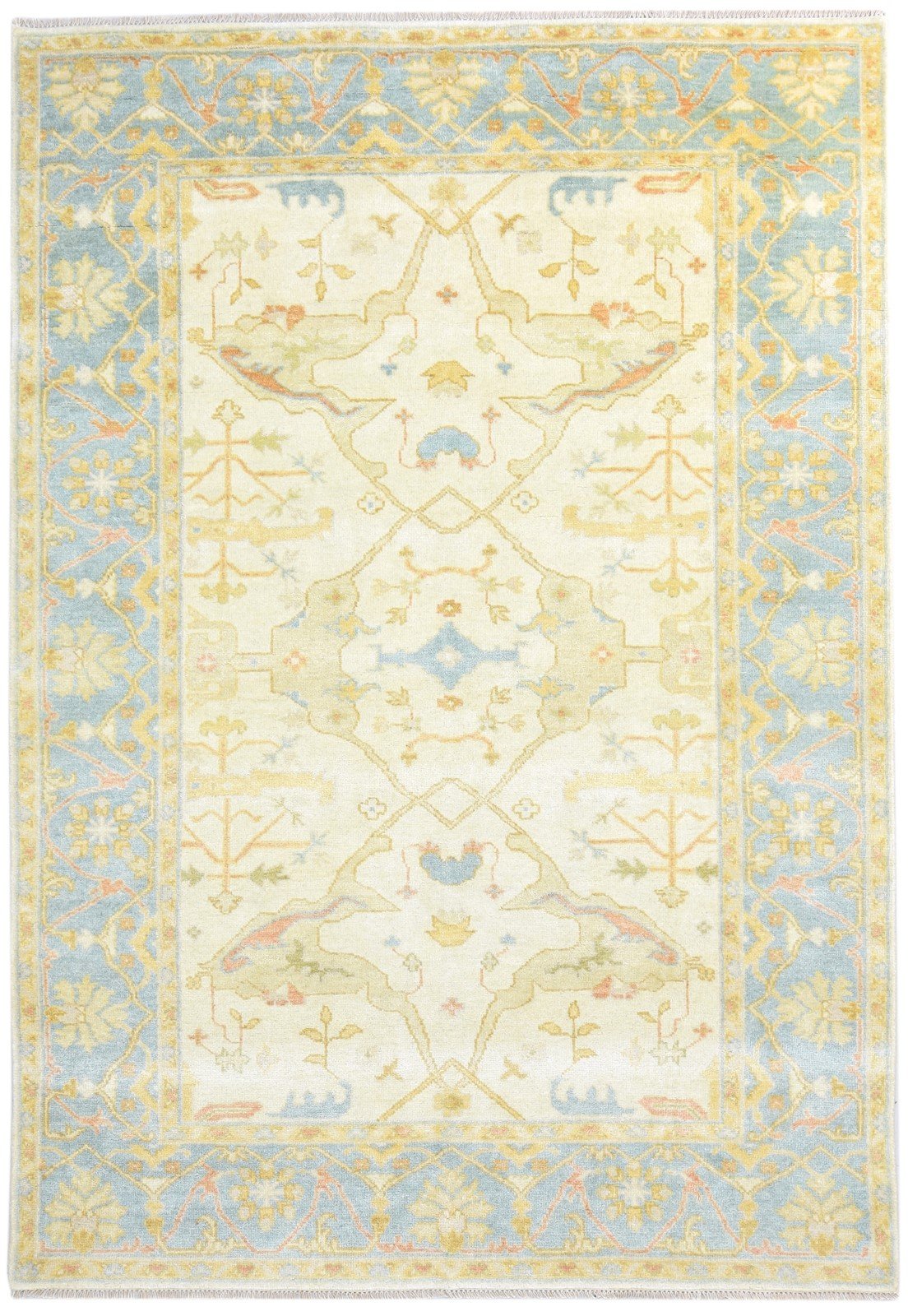 Wool Beige Rug 6' X 9' Persian Hand Knotted Oushak Oriental Large Carpet Area Rug