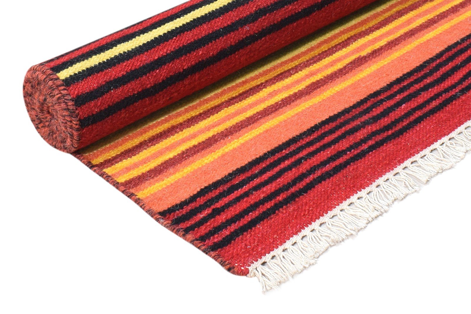 Wool Multi Color Rug 4' X 6' Modern Dhurrie Bohemian Striped Room Size Carpet Area Rug