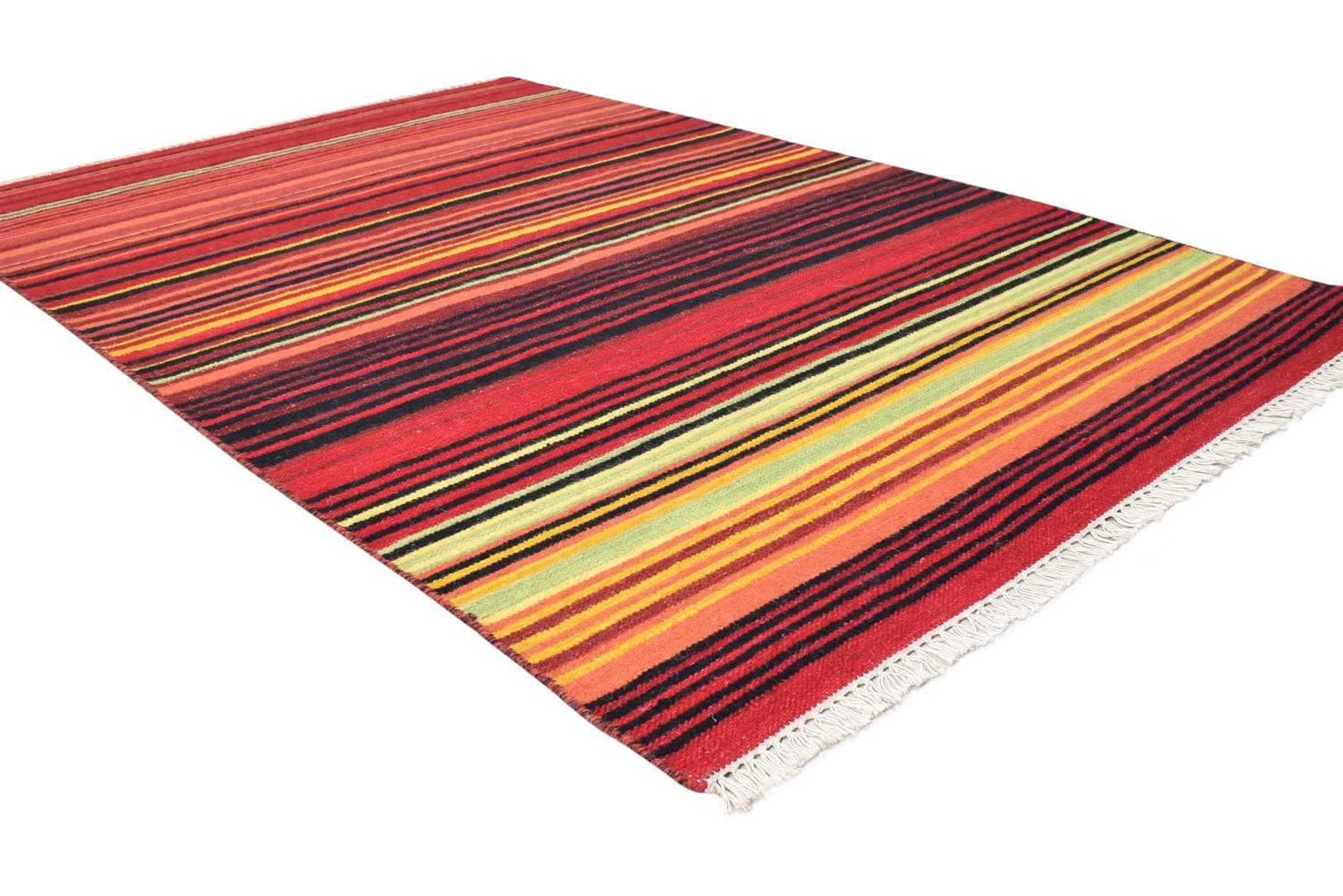 Wool Multi Color Rug 4' X 6' Modern Dhurrie Bohemian Striped Room Size Carpet Area Rug