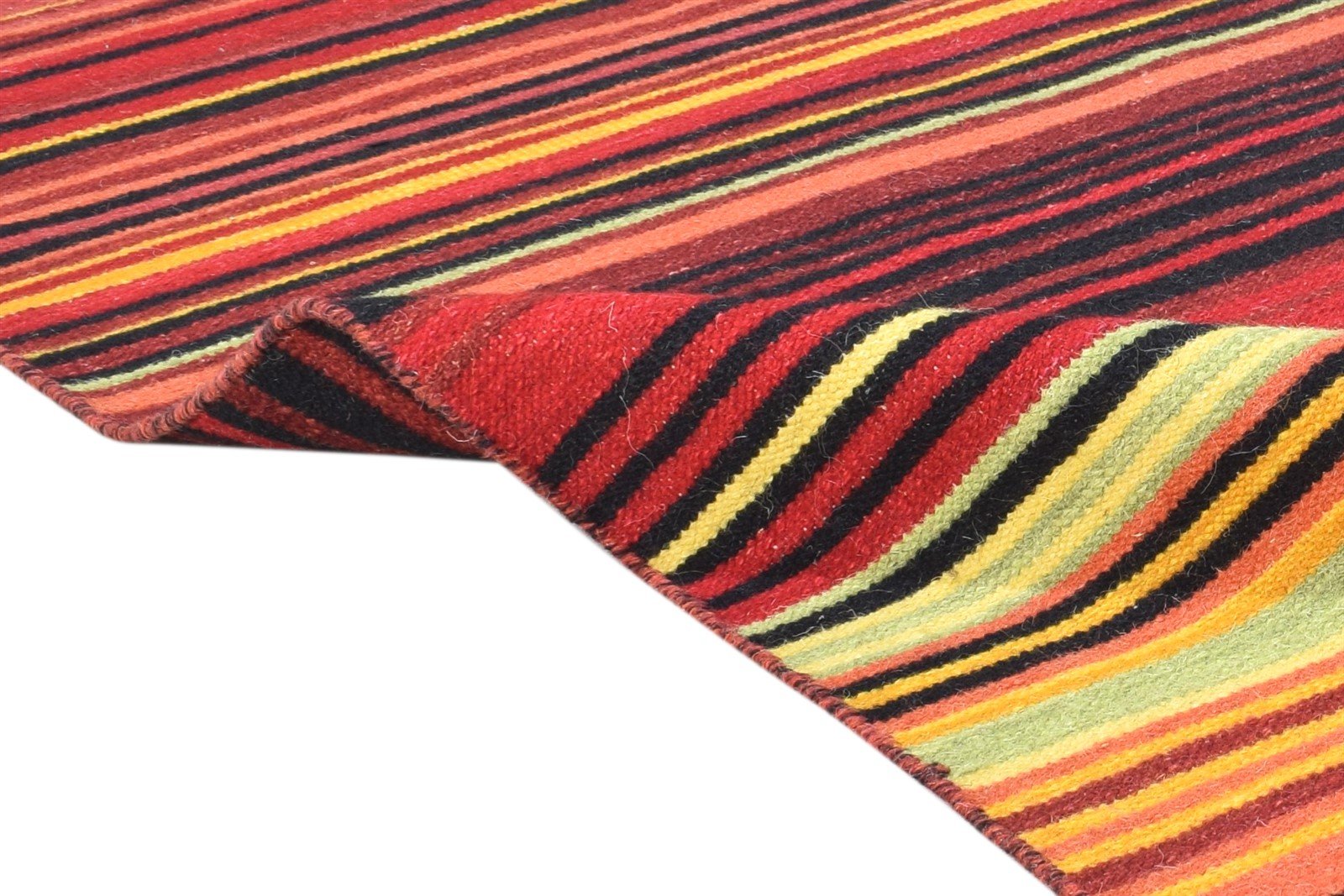 Wool Multi Color Rug 4' X 6' Modern Dhurrie Bohemian Striped Room Size Carpet Area Rug