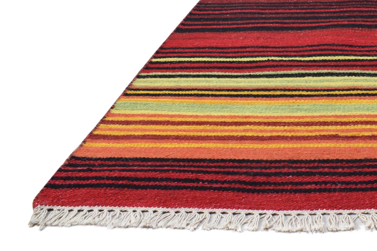 Wool Multi Color Rug 4' X 6' Modern Dhurrie Bohemian Striped Room Size Carpet Area Rug