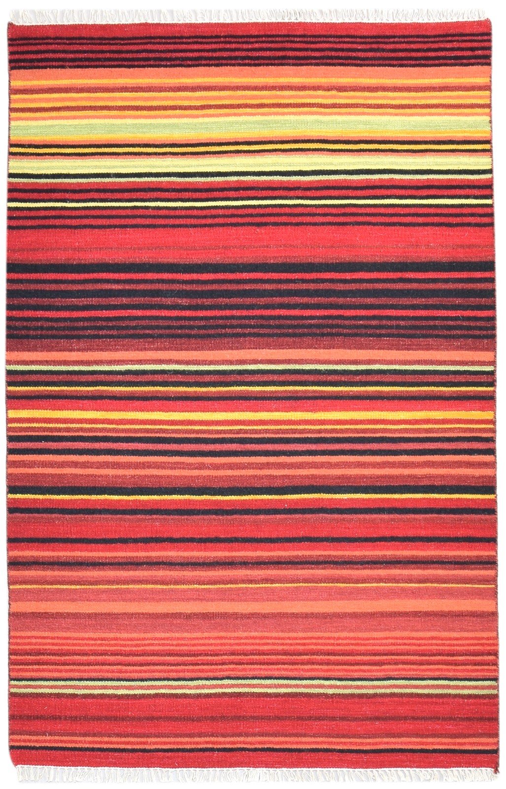Wool Multi Color Rug 4' X 6' Modern Dhurrie Bohemian Striped Room Size Carpet Area Rug