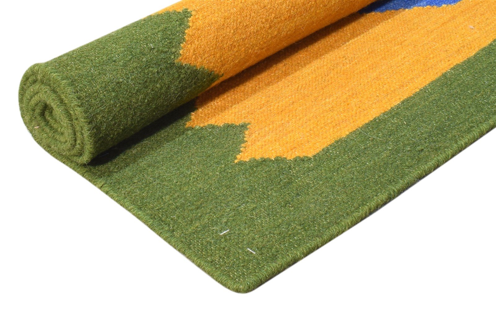 Wool Green Rug 4' X 6' Southwestern Dhurrie American Tribal Room Size Carpet Area Rug