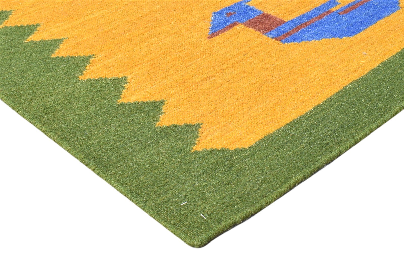 Wool Green Rug 4' X 6' Southwestern Dhurrie American Tribal Room Size Carpet Area Rug