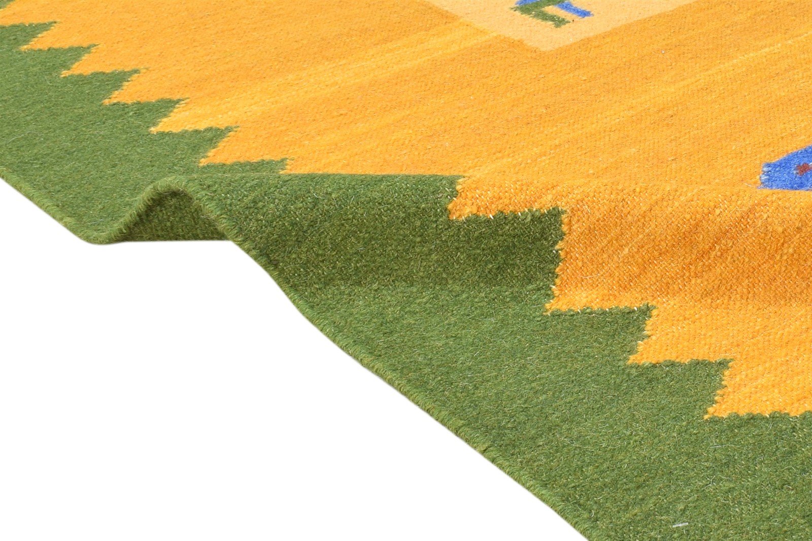 Wool Green Rug 4' X 6' Southwestern Dhurrie American Tribal Room Size Carpet Area Rug