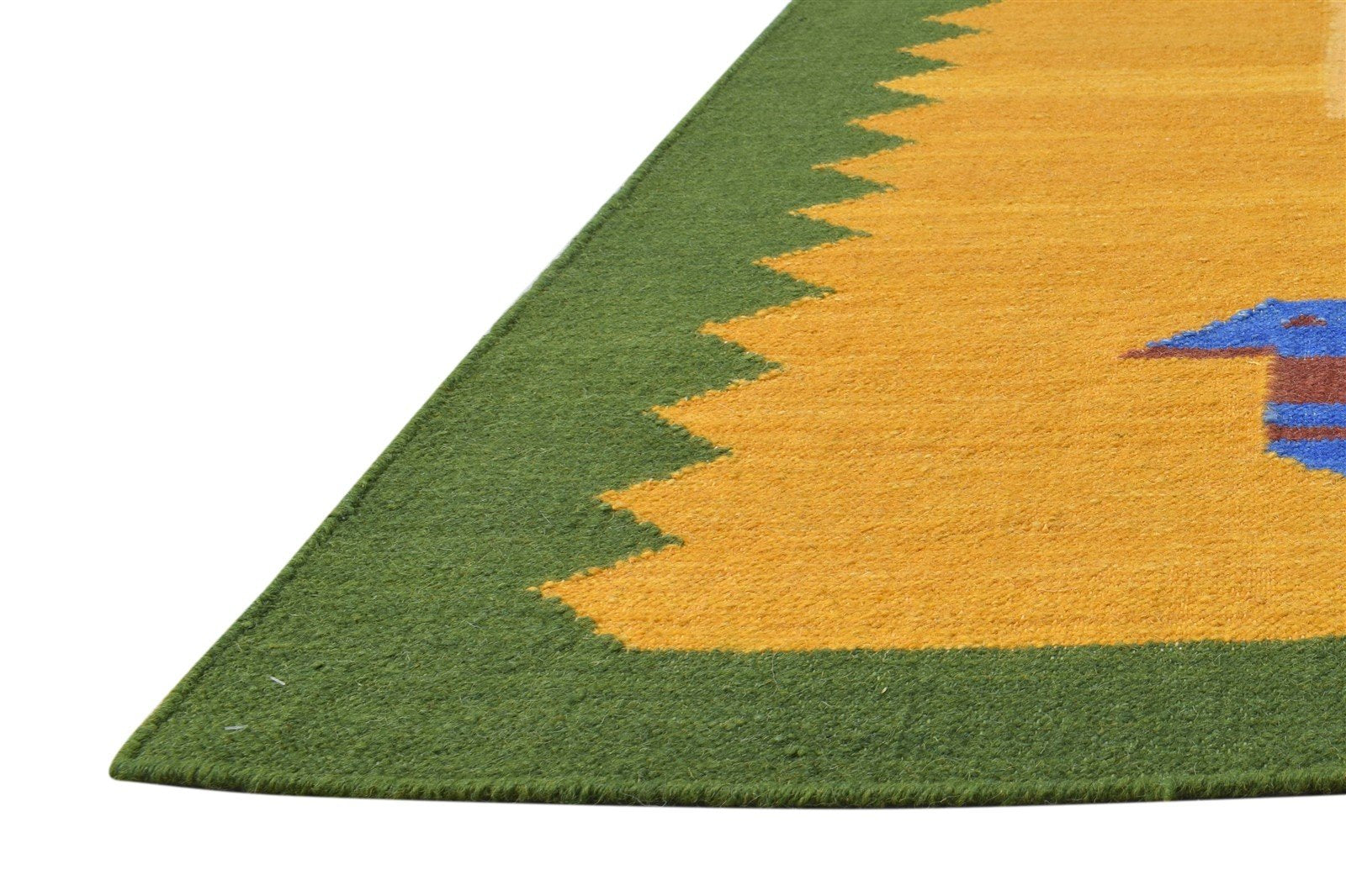 Wool Green Rug 4' X 6' Southwestern Dhurrie American Tribal Room Size Carpet Area Rug