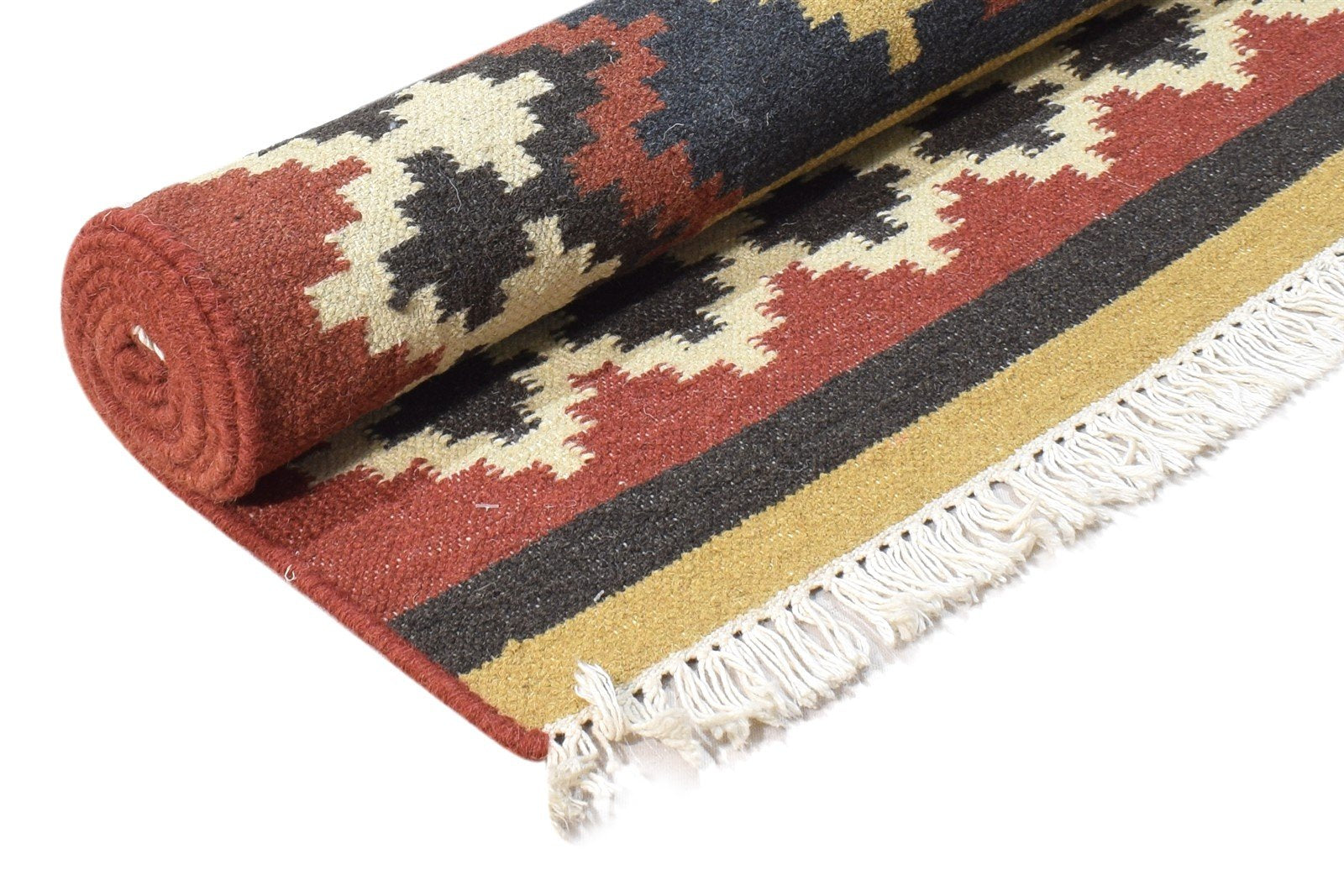 Red Wool Rug 4' X 6' Southwestern Dhurrie American Tribal Room Size Carpet Area Rug