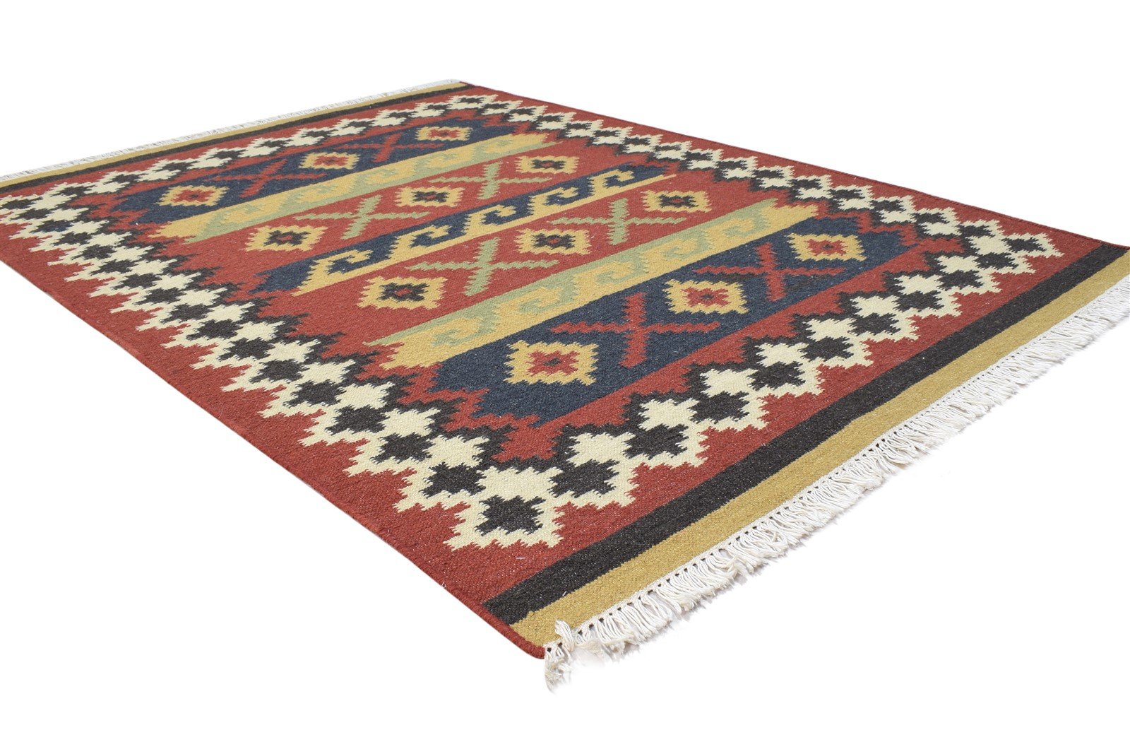 Red Wool Rug 4' X 6' Southwestern Dhurrie American Tribal Room Size Carpet Area Rug