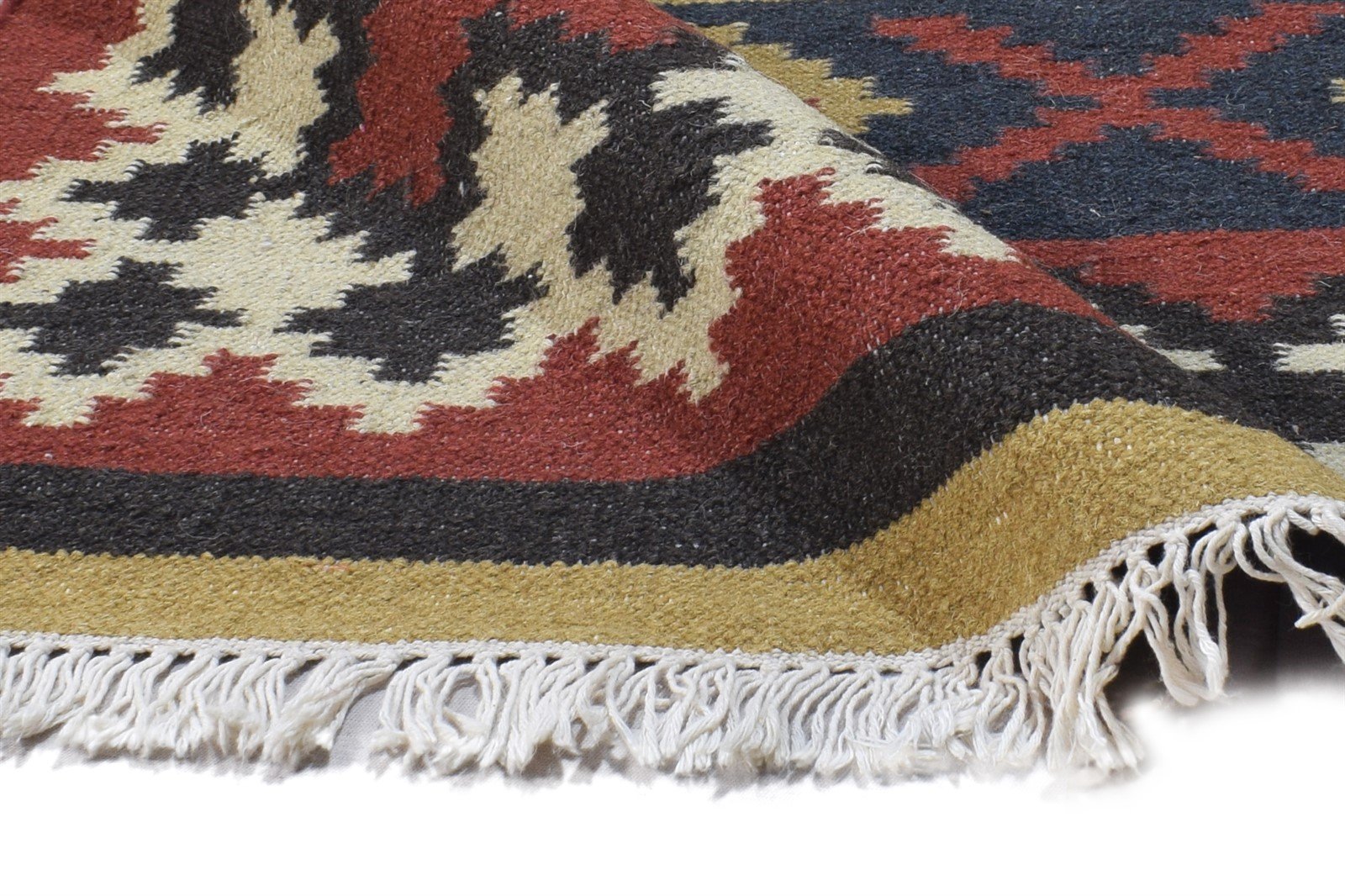 Red Wool Rug 4' X 6' Southwestern Dhurrie American Tribal Room Size Carpet Area Rug