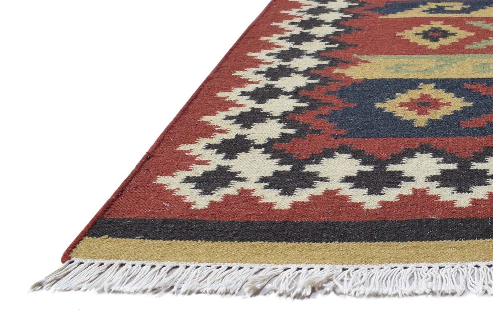 Red Wool Rug 4' X 6' Southwestern Dhurrie American Tribal Room Size Carpet Area Rug