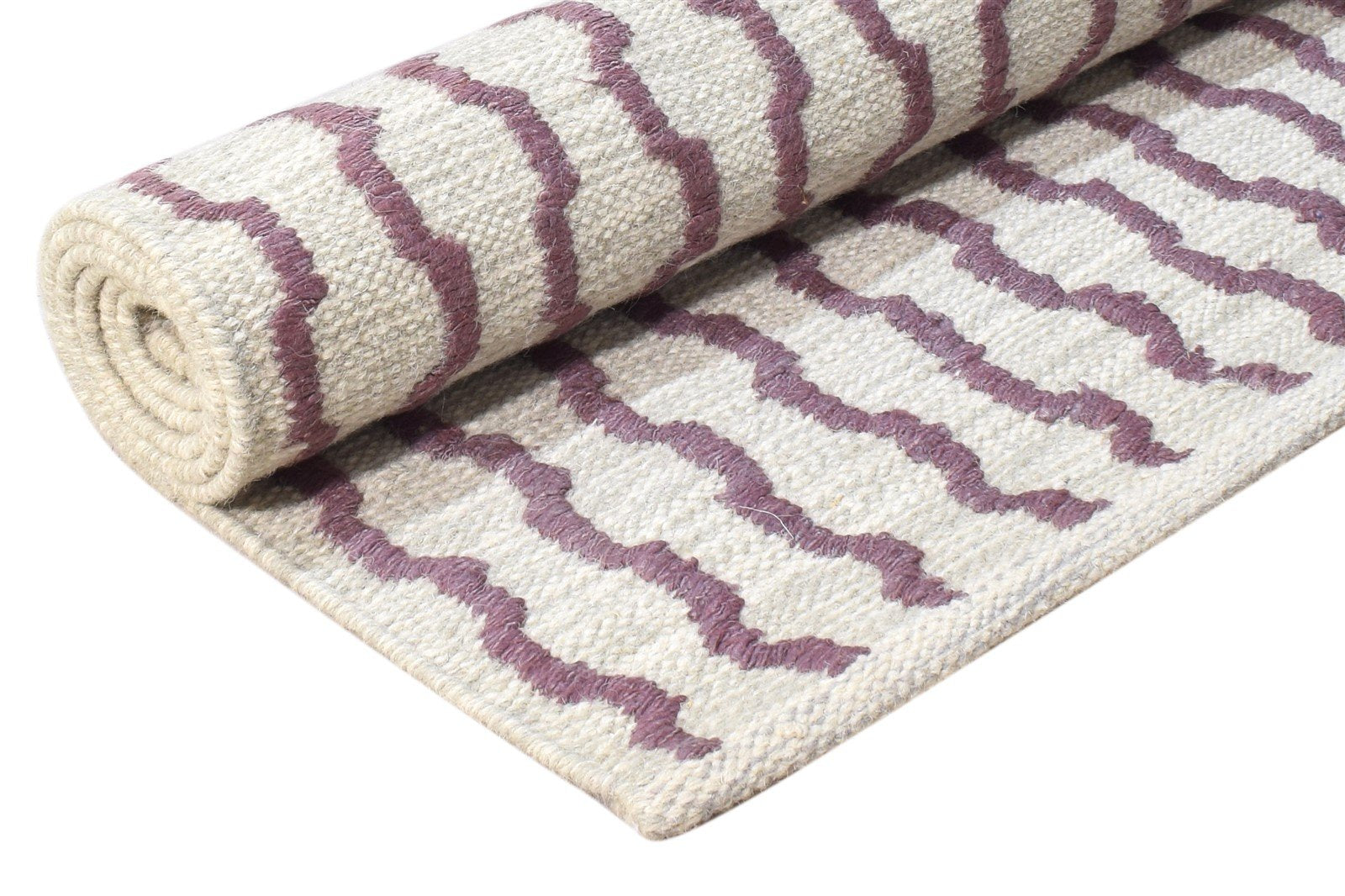 Wool Purple Rug 4' X 6' Modern Dhurrie Moroccan Trellis Room Size Carpet Area Rug