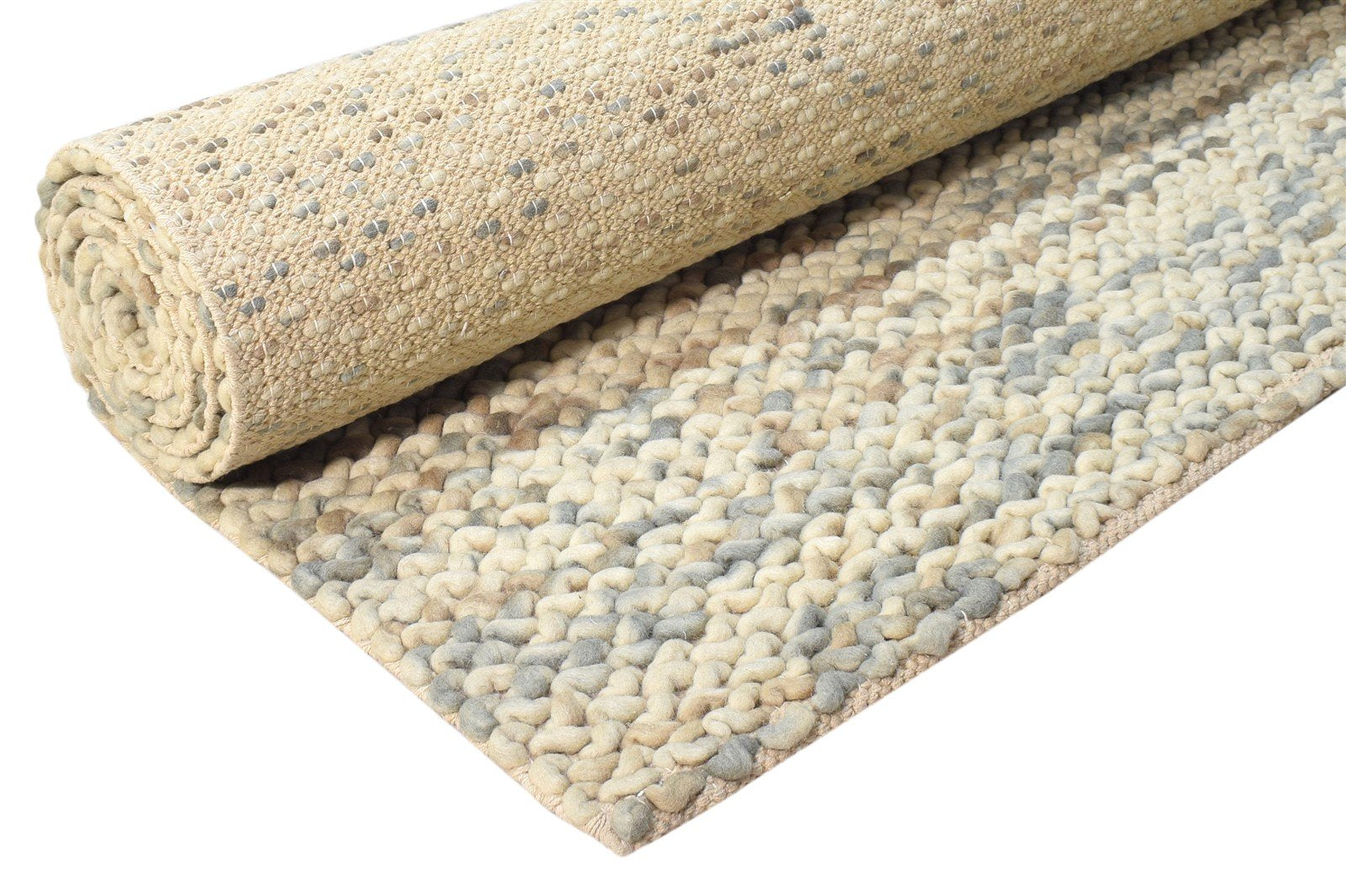 Hand Woven Beige Wool Rug 6' X 8' Modern Scandinavian Solid Room Size Carpet Area Rug