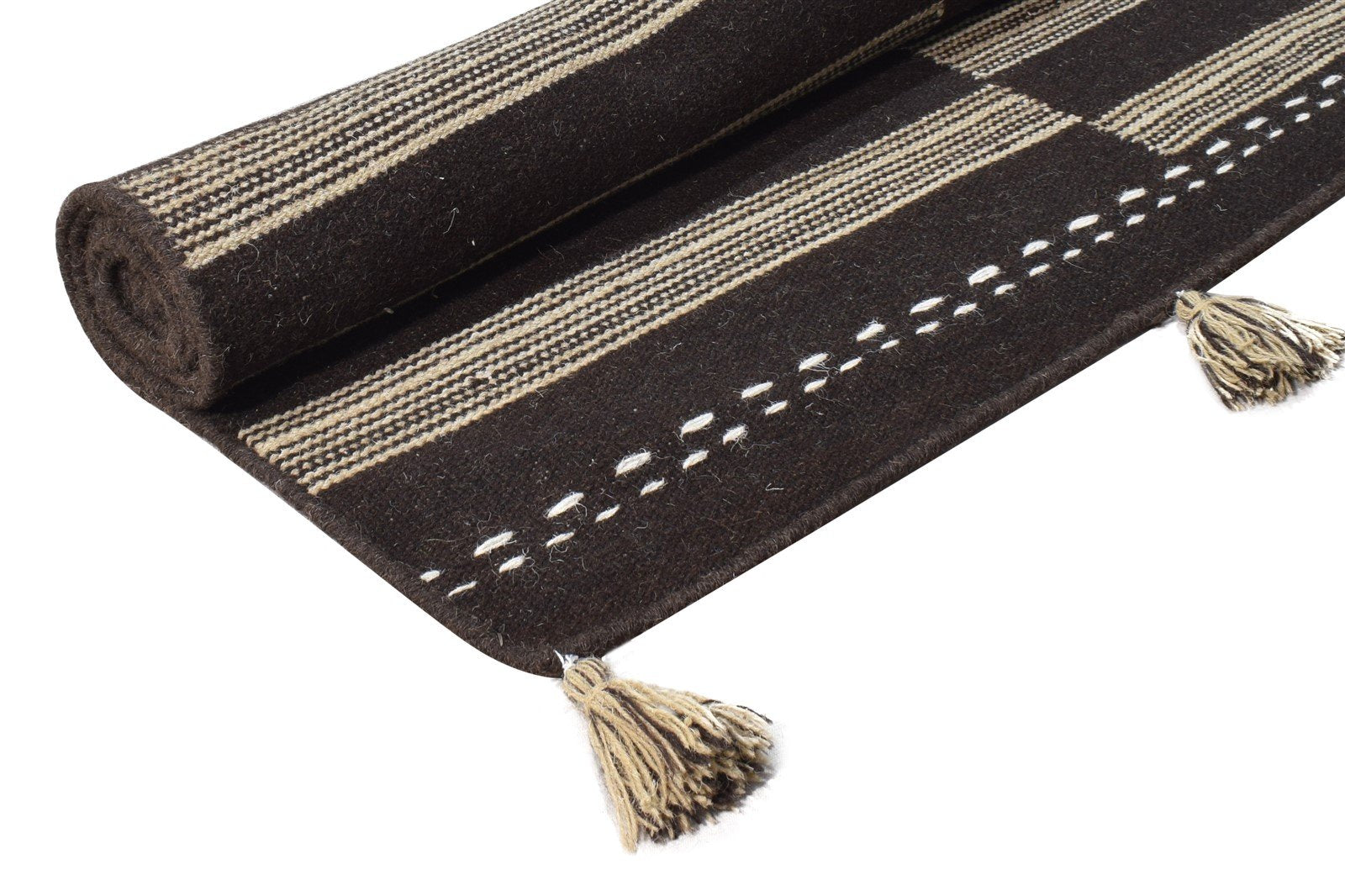 6' X 8' Rug Wool Chocolate Modern Dhurrie Scandinavian Striped Room Size Carpet Area Rug