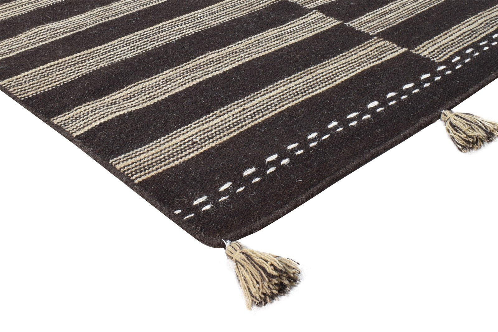 6' X 8' Rug Wool Chocolate Modern Dhurrie Scandinavian Striped Room Size Carpet Area Rug