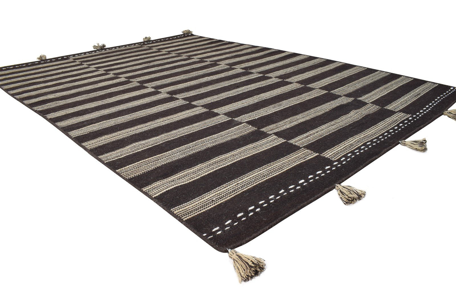 6' X 8' Rug Wool Chocolate Modern Dhurrie Scandinavian Striped Room Size Carpet Area Rug
