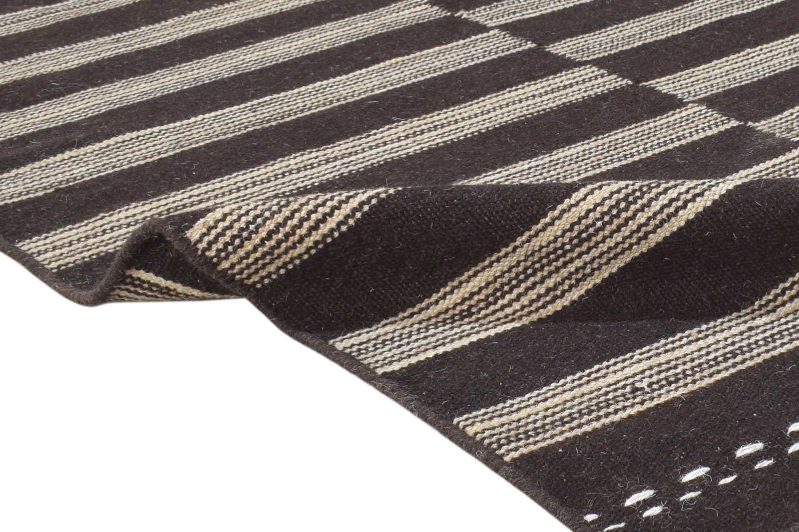 6' X 8' Rug Wool Chocolate Modern Dhurrie Scandinavian Striped Room Size Carpet Area Rug