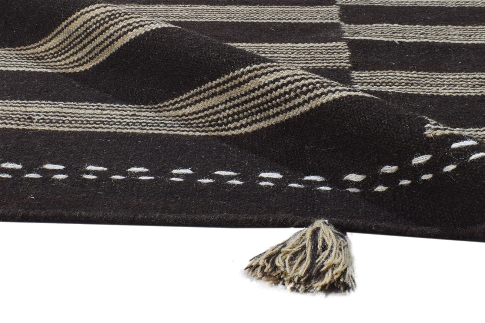 6' X 8' Rug Wool Chocolate Modern Dhurrie Scandinavian Striped Room Size Carpet Area Rug