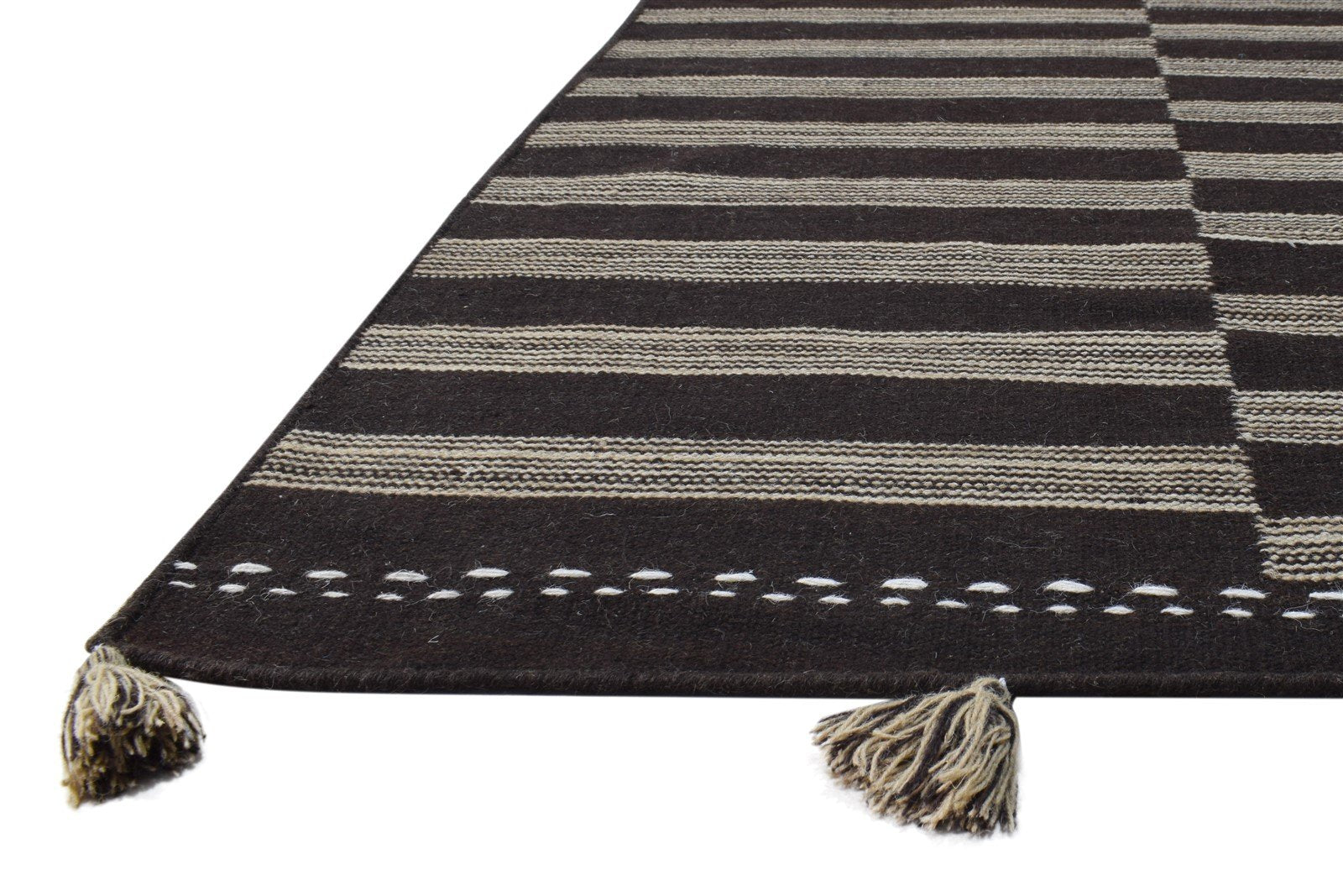 6' X 8' Rug Wool Chocolate Modern Dhurrie Scandinavian Striped Room Size Carpet Area Rug