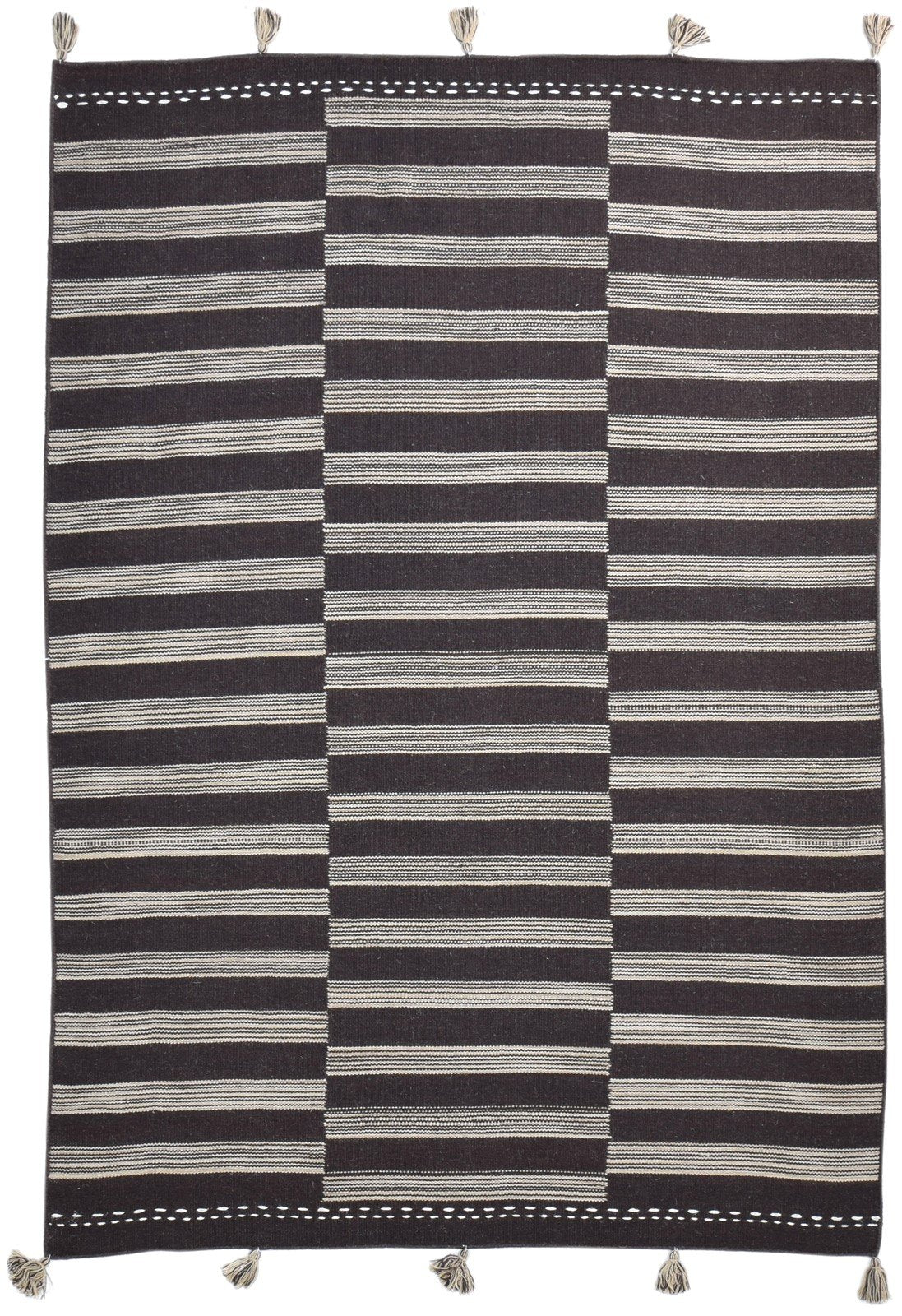 6' X 8' Rug Wool Chocolate Modern Dhurrie Scandinavian Striped Room Size Carpet Area Rug