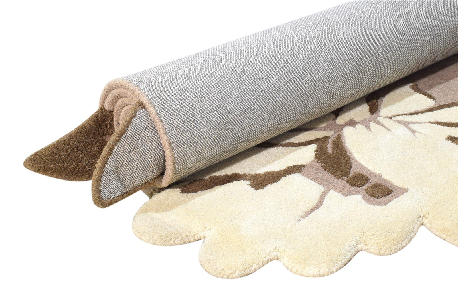 5' X 7' Rug Wool Beige Modern Hand Tufted French Floral Room Size Carpet Area Rug
