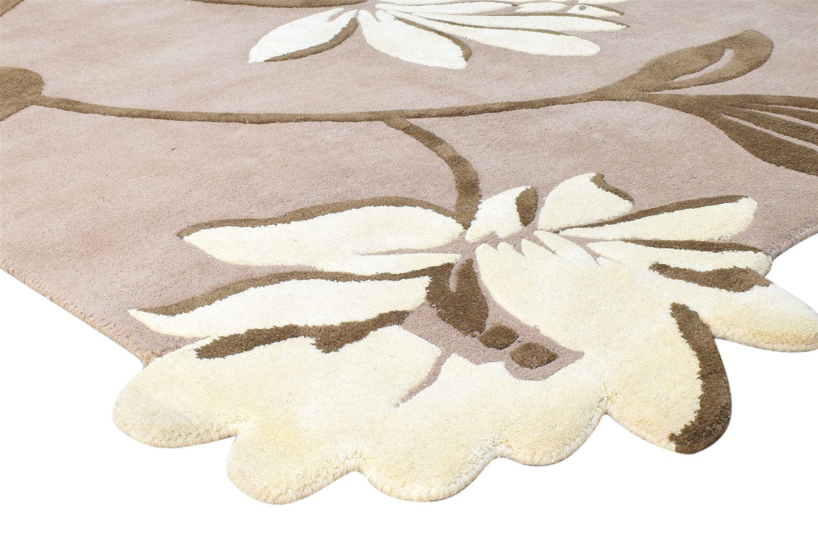 5' X 7' Rug Wool Beige Modern Hand Tufted French Floral Room Size Carpet Area Rug