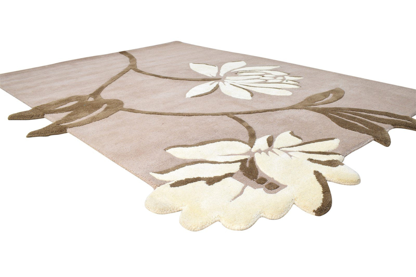 5' X 7' Rug Wool Beige Modern Hand Tufted French Floral Room Size Carpet Area Rug