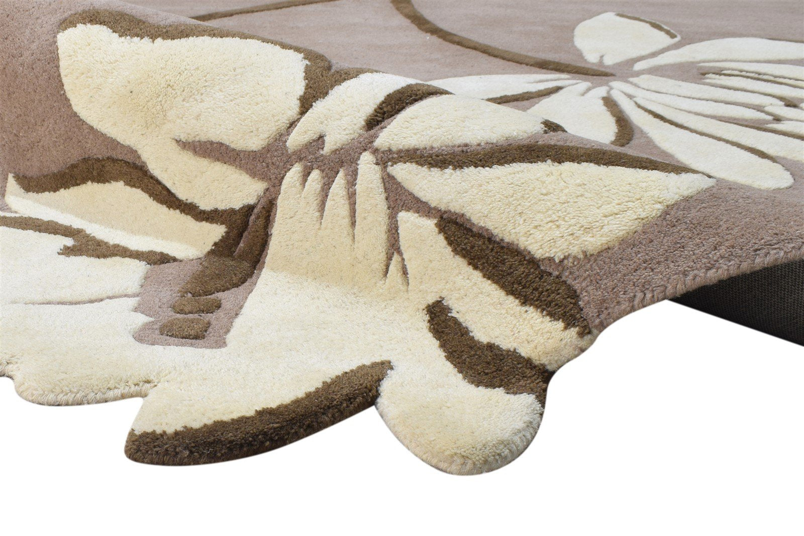 5' X 7' Rug Wool Beige Modern Hand Tufted French Floral Room Size Carpet Area Rug