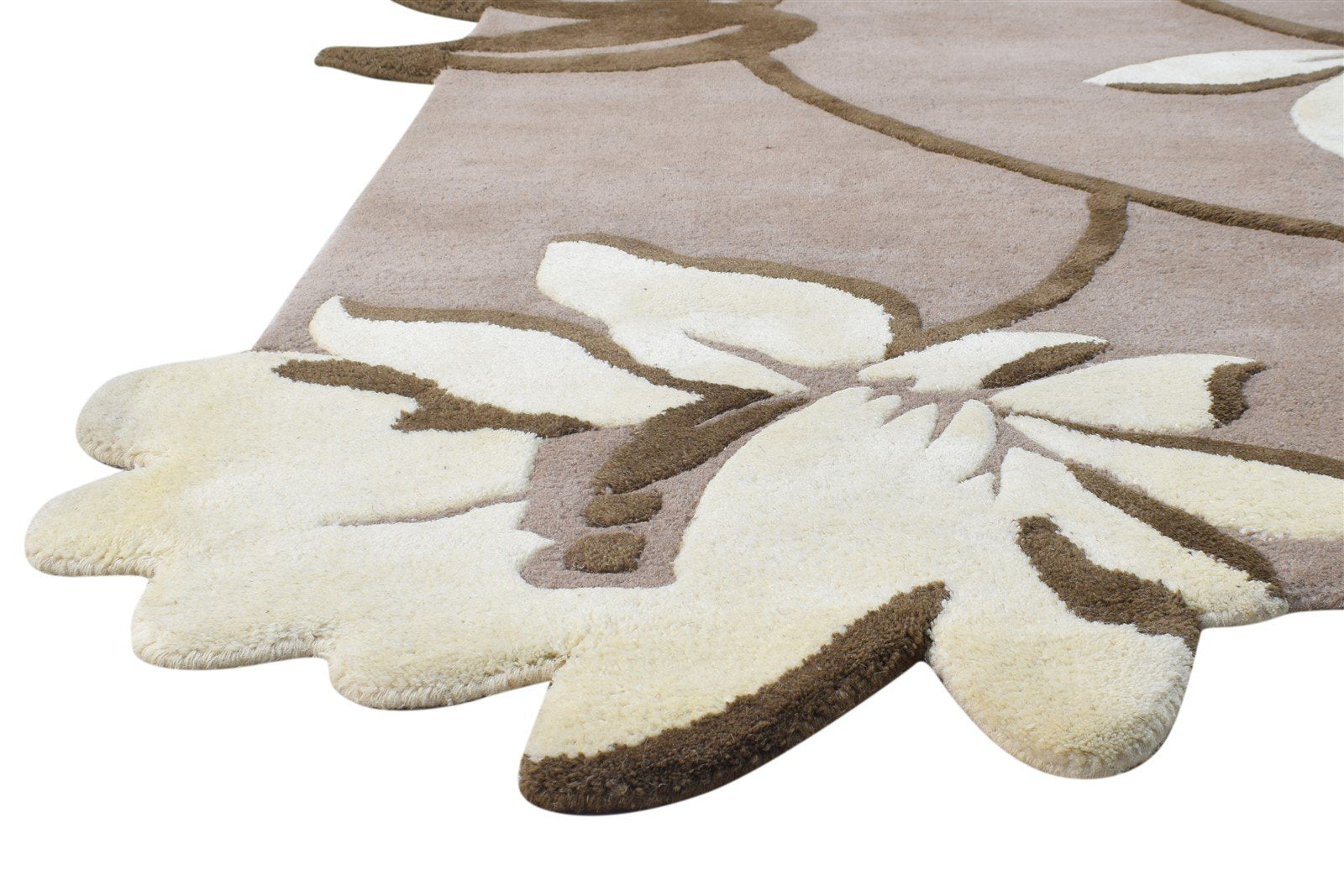 5' X 7' Rug Wool Beige Modern Hand Tufted French Floral Room Size Carpet Area Rug