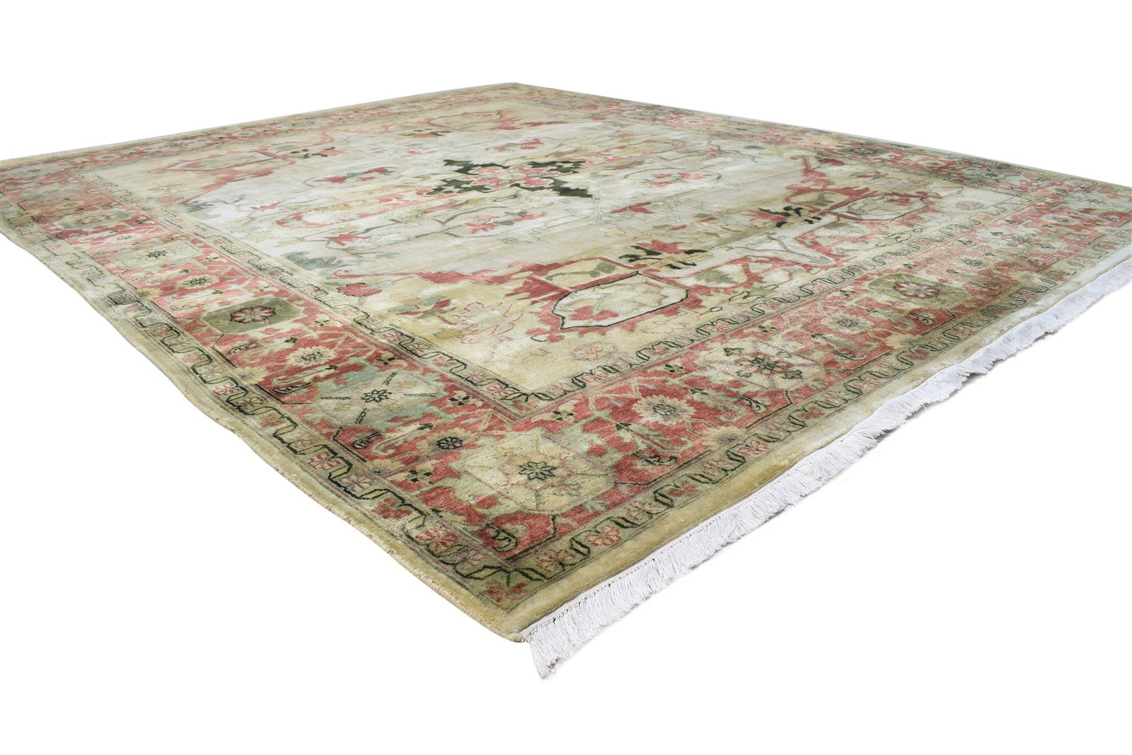 Hand Knotted Beige Wool Rug 8' X 10' Persian Serapi Oriental Large Carpet Area Rug