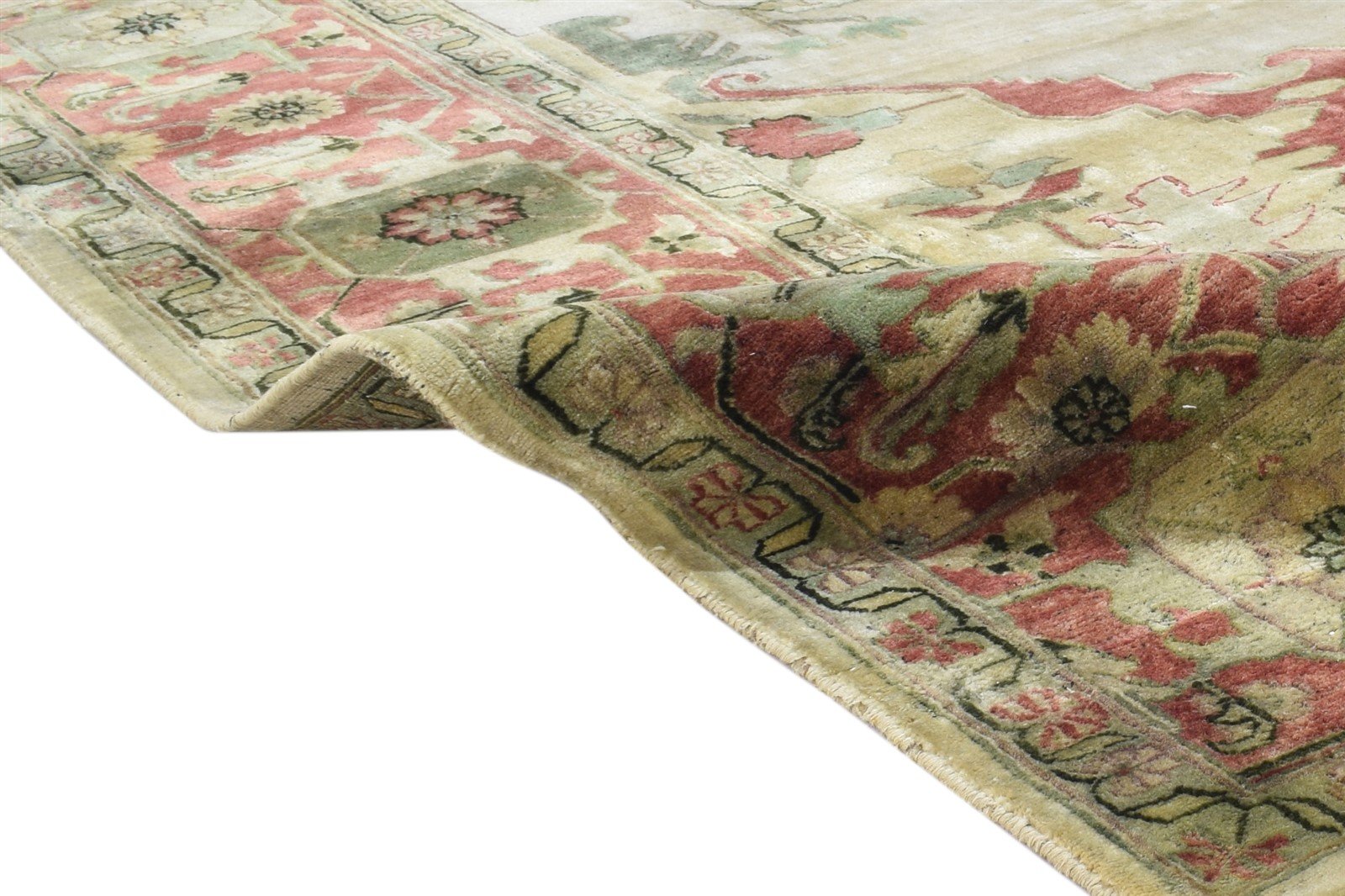 Hand Knotted Beige Wool Rug 8' X 10' Persian Serapi Oriental Large Carpet Area Rug