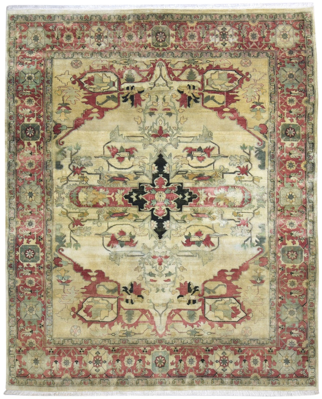 Hand Knotted Beige Wool Rug 8' X 10' Persian Serapi Oriental Large Carpet Area Rug