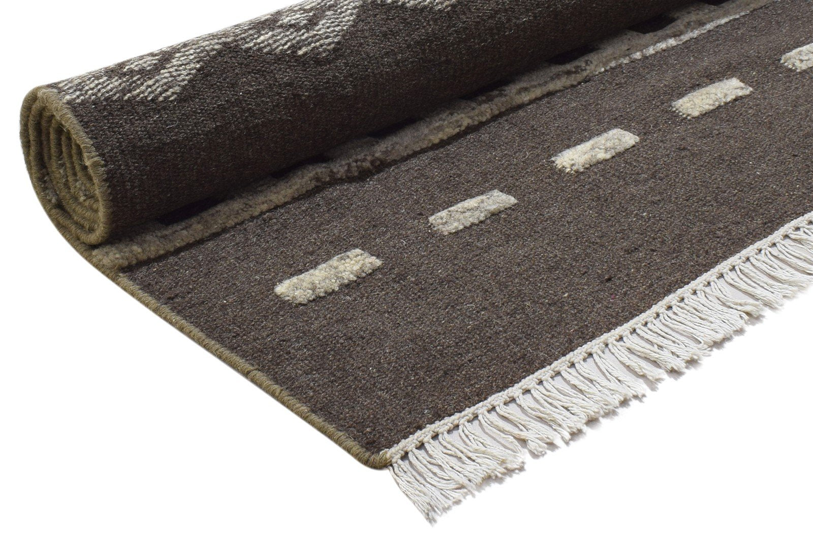 Wool Brown Rug 5' X 8' Modern Dhurrie Scandinavian Nordic Room Size Carpet Area Rug