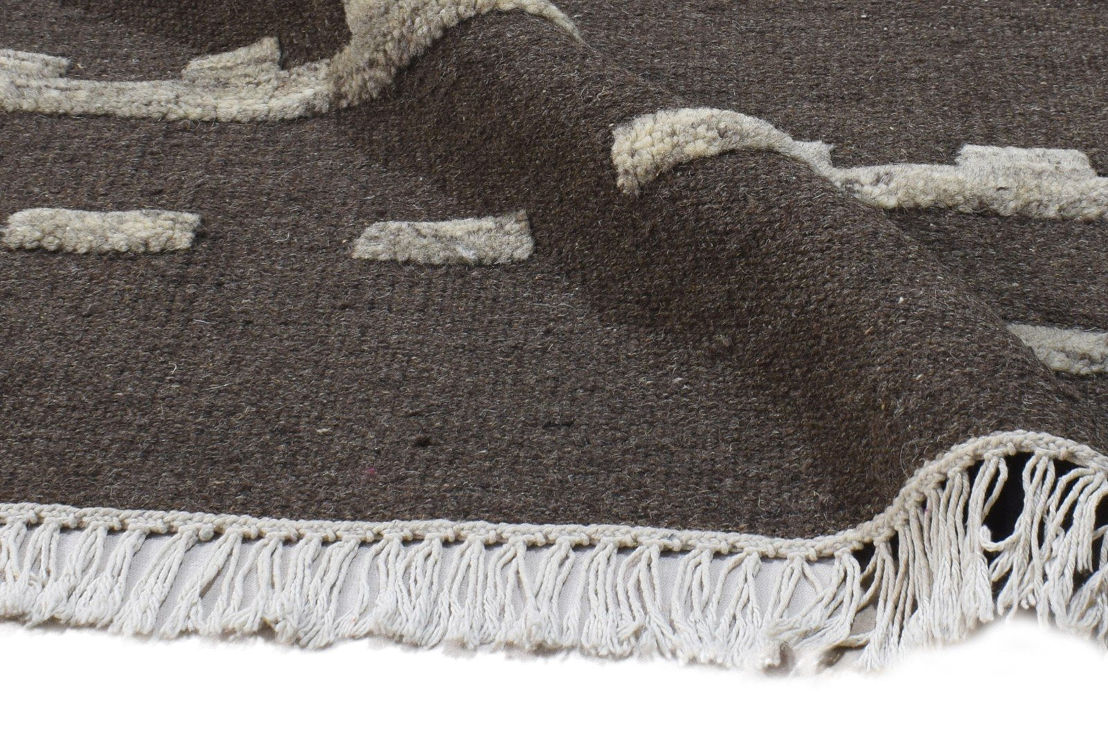 Wool Brown Rug 5' X 8' Modern Dhurrie Scandinavian Nordic Room Size Carpet Area Rug