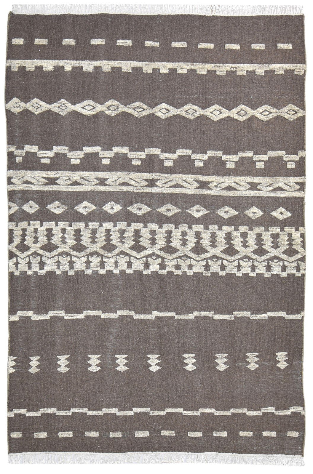 Wool Brown Rug 5' X 8' Modern Dhurrie Scandinavian Nordic Room Size Carpet Area Rug