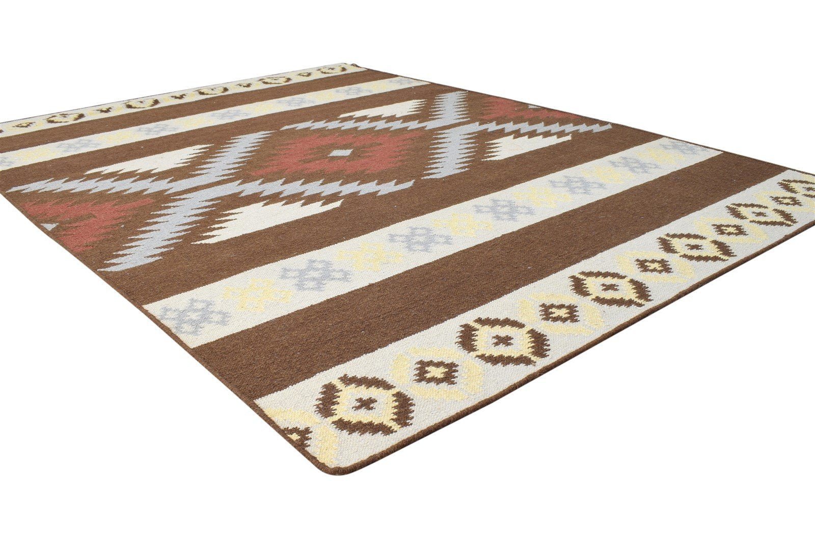 Dhurrie Brown Wool Rug 5' X 7' Southwestern American Tribal Room Size Carpet Area Rug