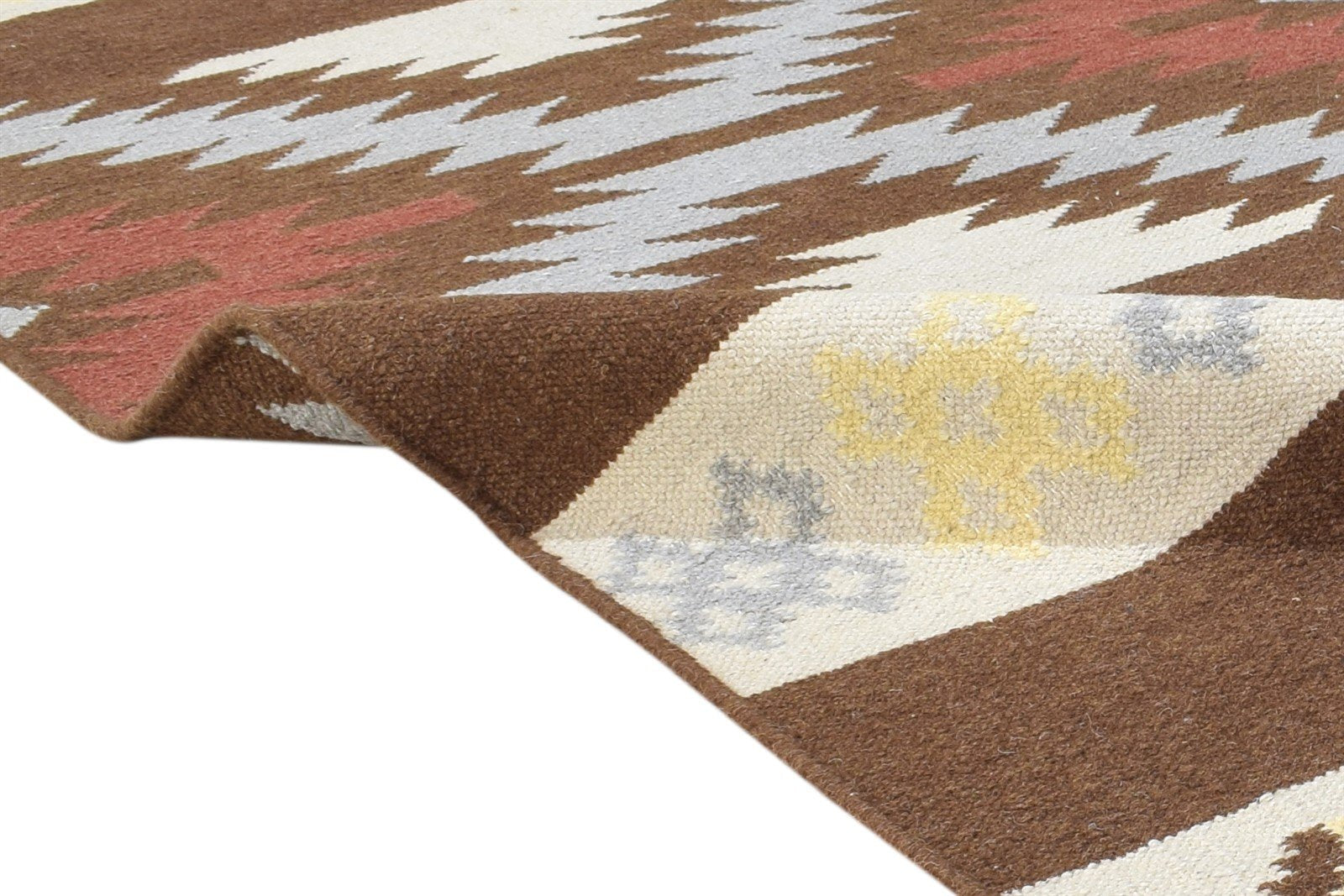 Dhurrie Brown Wool Rug 5' X 7' Southwestern American Tribal Room Size Carpet Area Rug