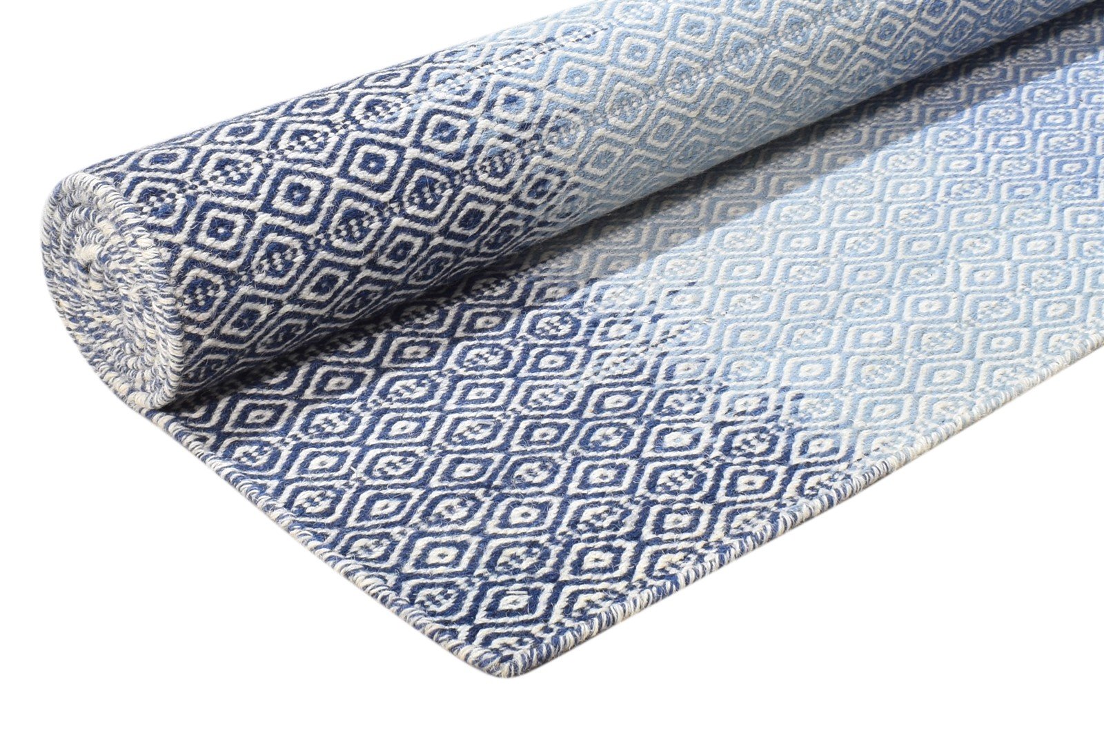 Wool Blue Rug 5' X 8' Modern Dhurrie Shibori Ombre Room Size Carpet Area Rug
