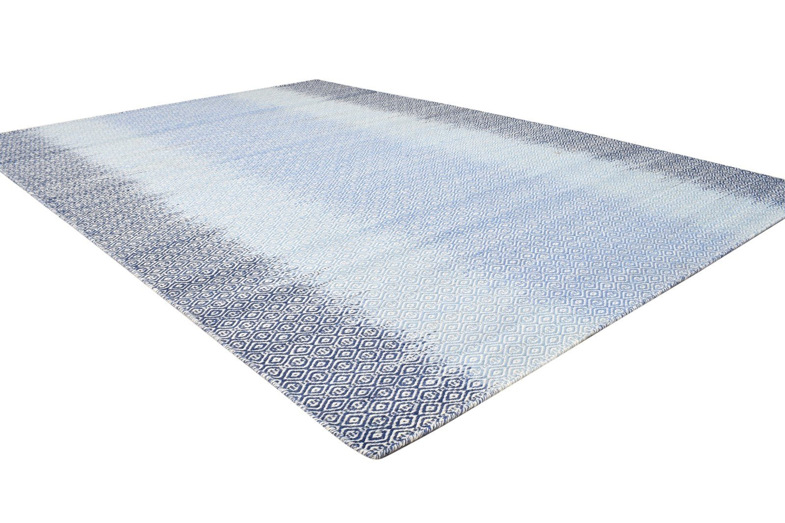 Wool Blue Rug 5' X 8' Modern Dhurrie Shibori Ombre Room Size Carpet Area Rug