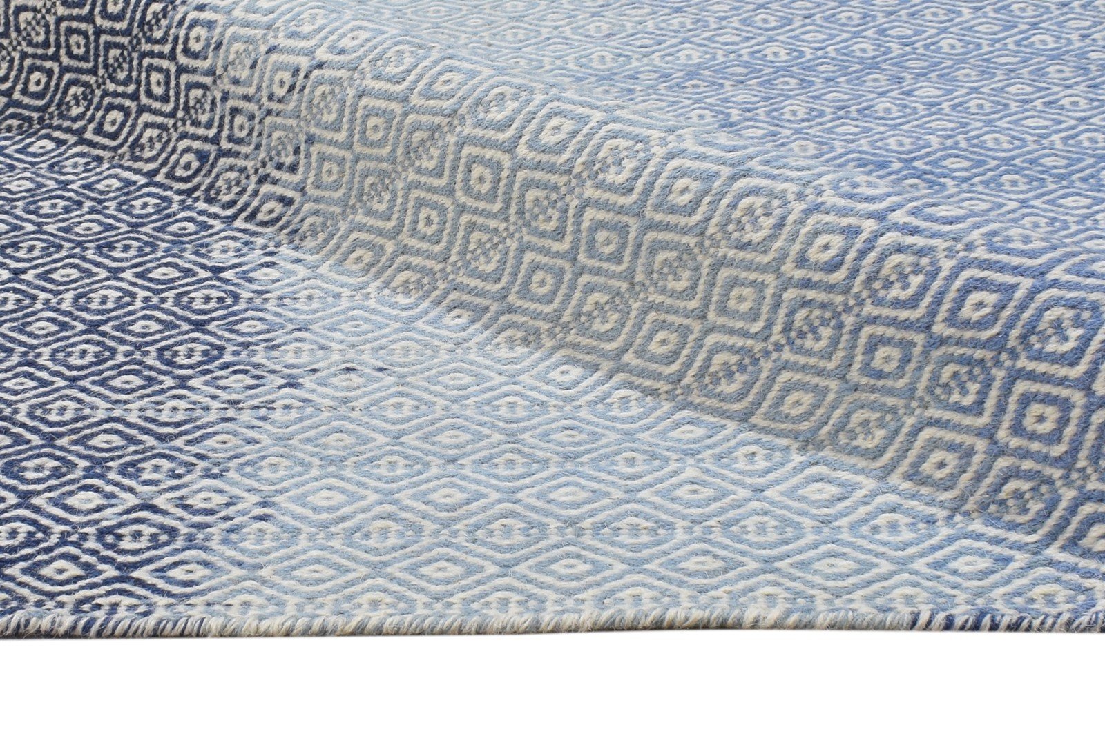Wool Blue Rug 5' X 8' Modern Dhurrie Shibori Ombre Room Size Carpet Area Rug