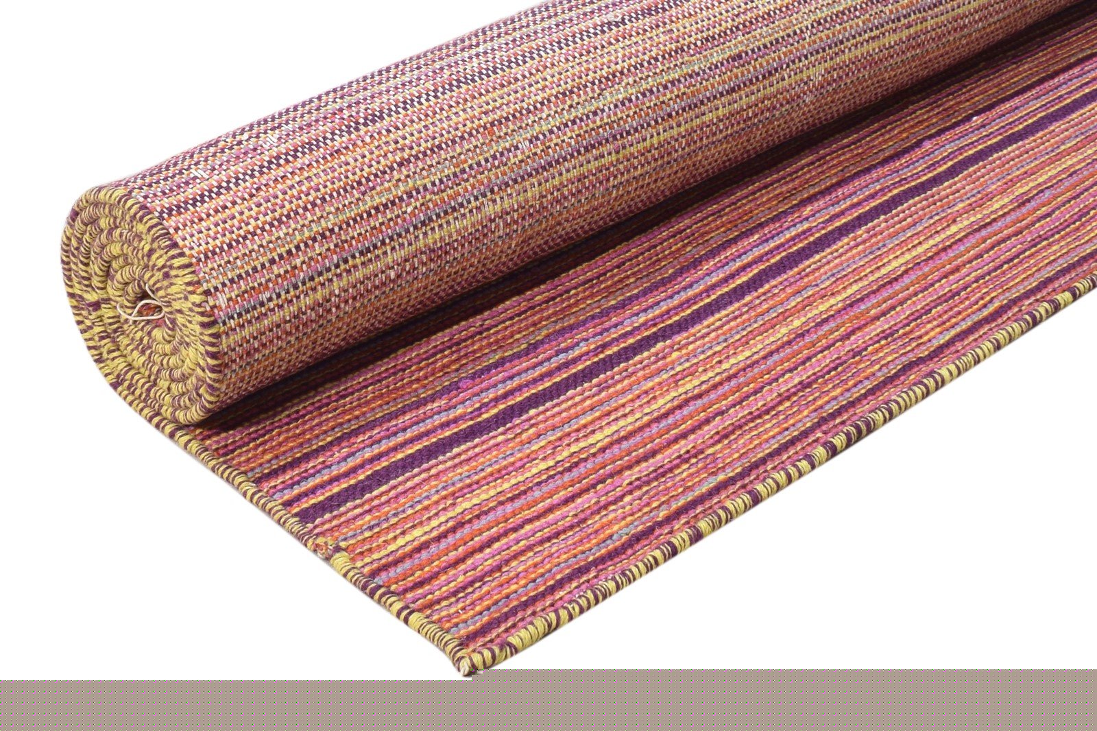 Wool Red Rug 5' X 8' Modern Handloom Scandinavian Striped Room Size Carpet Area Rug