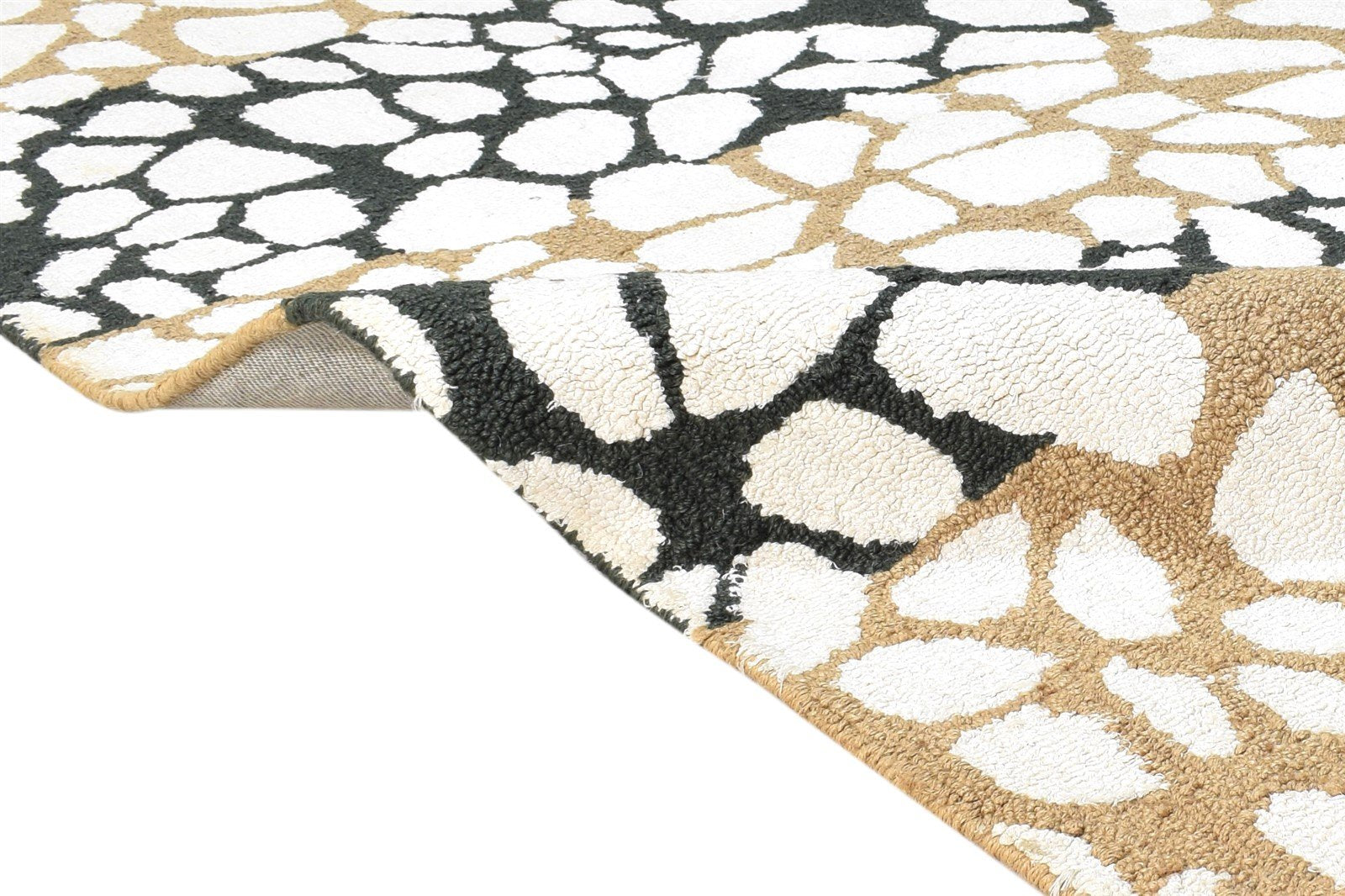 Off-White Wool Rug 5X6 Modern Hand Tufted Scandinavian Abstract Room Size Carpet Area Rug