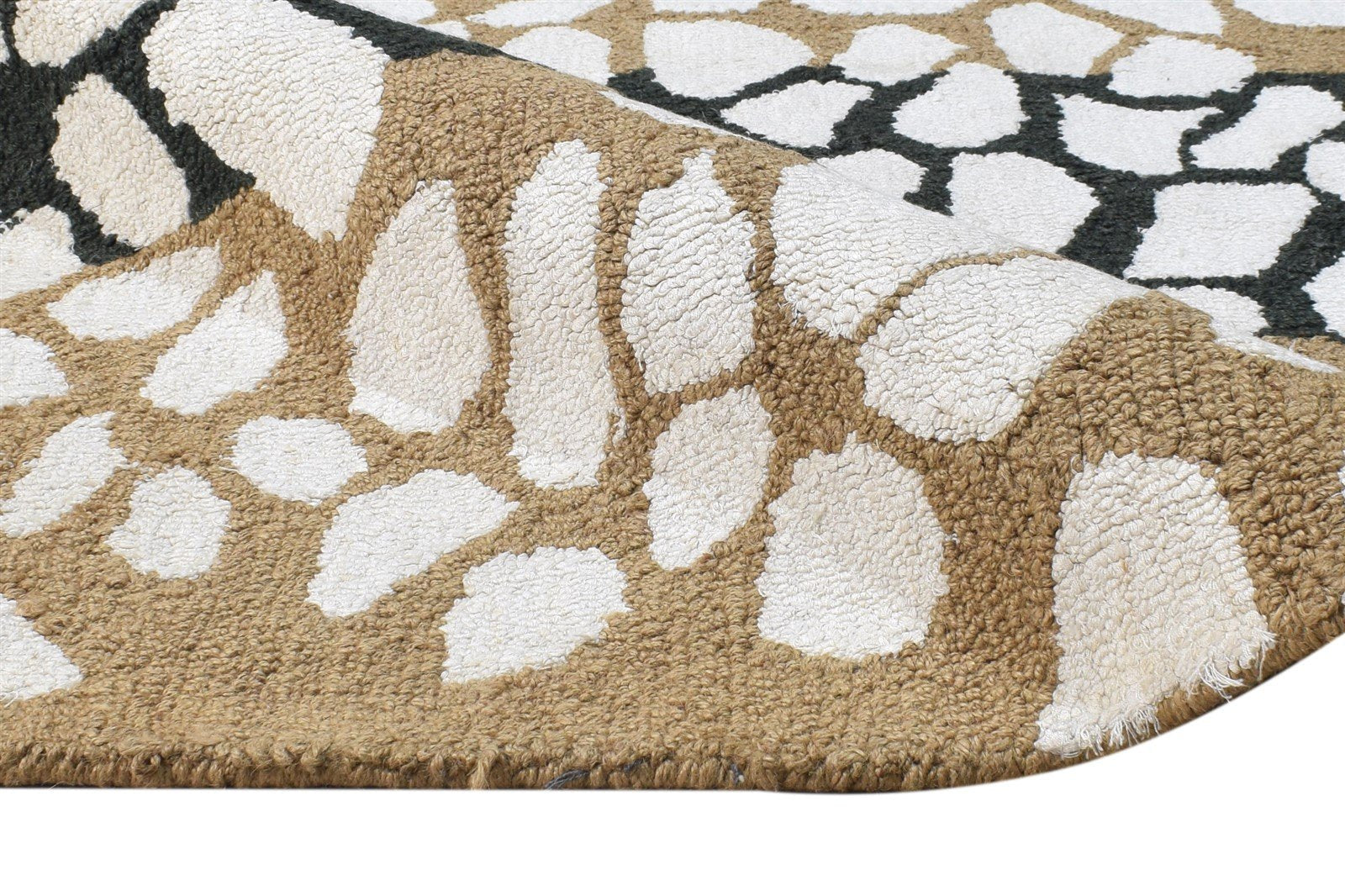 Off-White Wool Rug 5X6 Modern Hand Tufted Scandinavian Abstract Room Size Carpet Area Rug