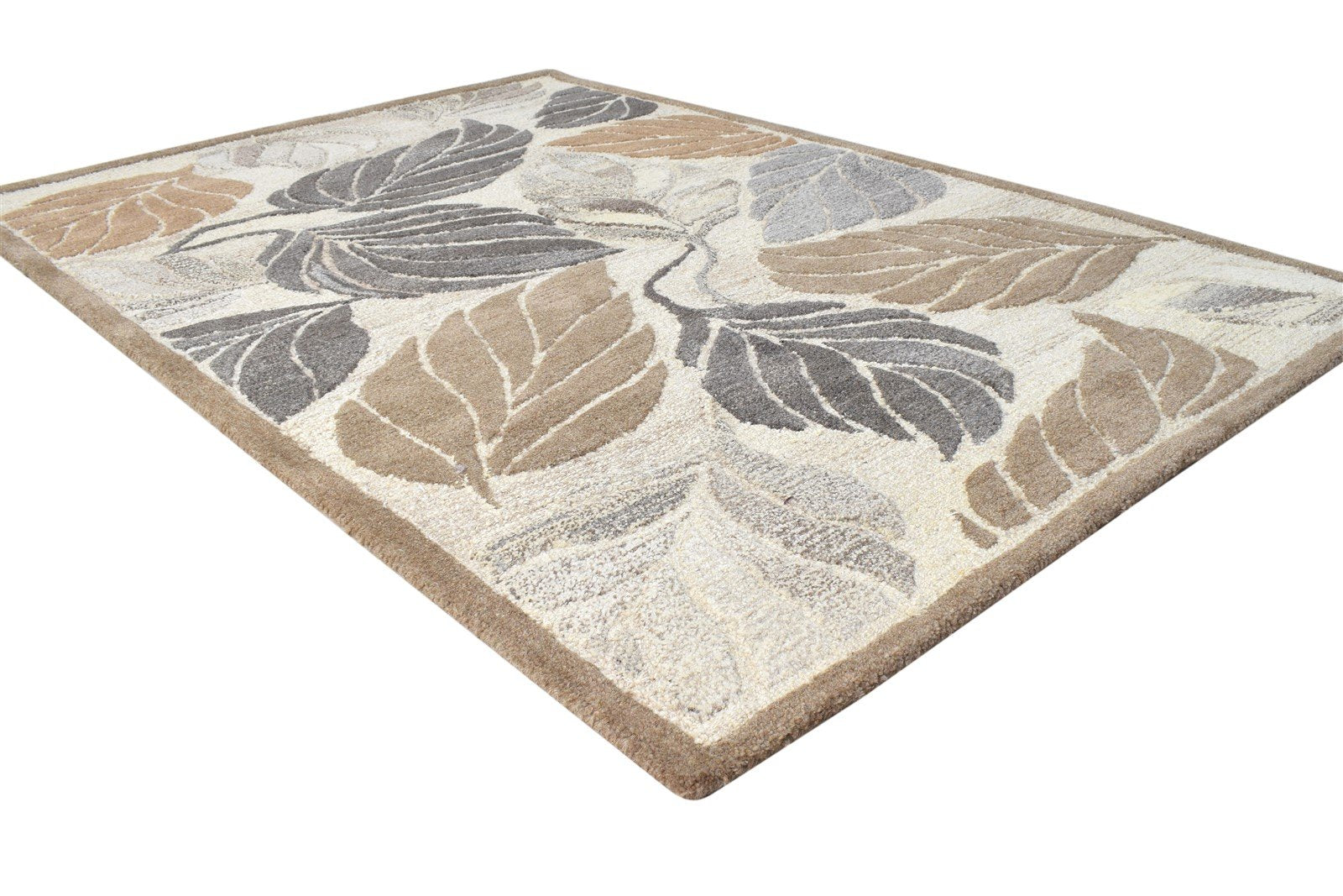 Hand Tufted Cream Wool Rug 4' X 5' Modern French Floral Room Size Carpet Area Rug