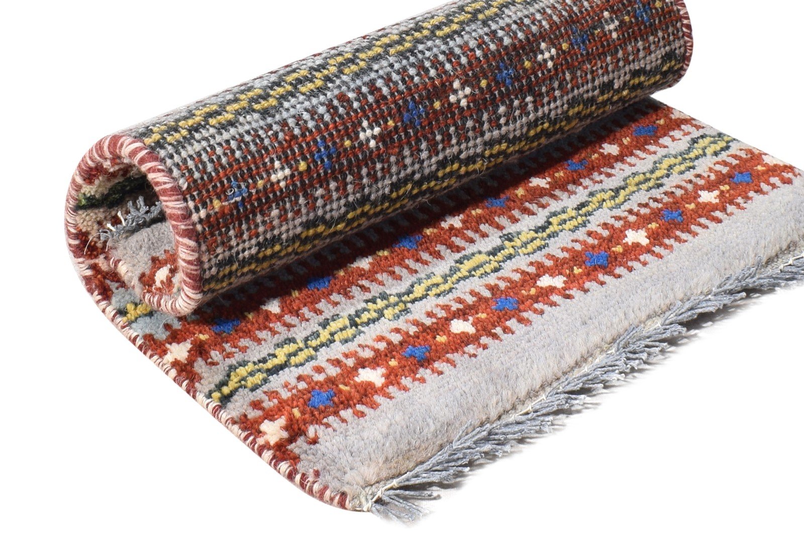 Wool Grey Rug 1' X 2' Southwestern Hand Knotted Gabbeh Striped Small Carpet Area Rug