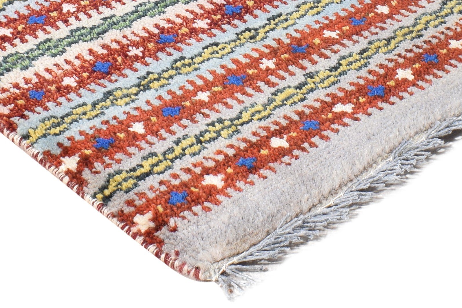 Wool Grey Rug 1' X 2' Southwestern Hand Knotted Gabbeh Striped Small Carpet Area Rug