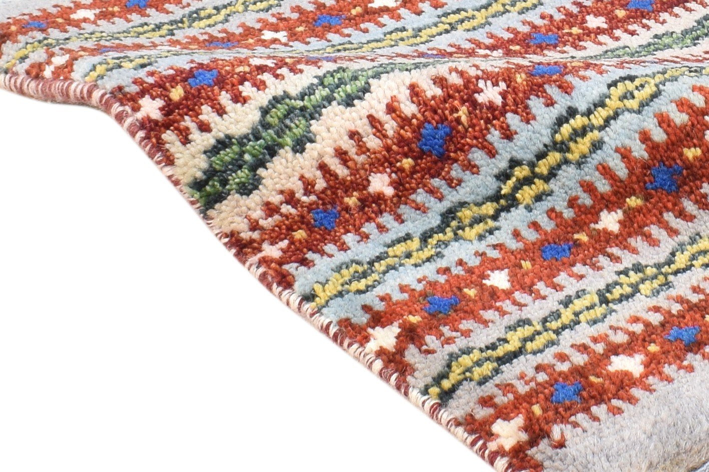 Wool Grey Rug 1' X 2' Southwestern Hand Knotted Gabbeh Striped Small Carpet Area Rug