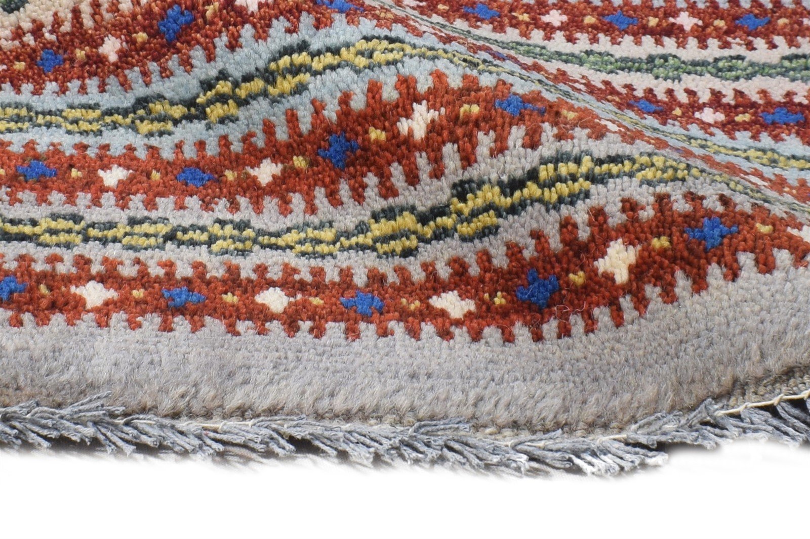Wool Grey Rug 1' X 2' Southwestern Hand Knotted Gabbeh Striped Small Carpet Area Rug