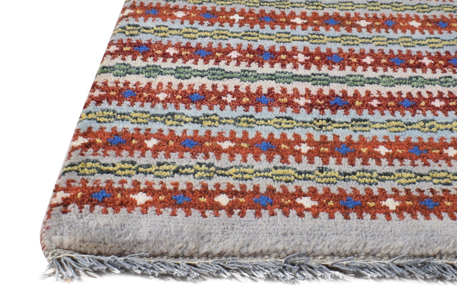 Wool Grey Rug 1' X 2' Southwestern Hand Knotted Gabbeh Striped Small Carpet Area Rug