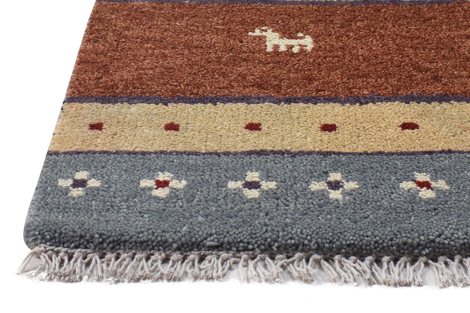 Wool Brown Rug 1' X 2' Southwestern Hand Knotted American Tribal Small Carpet Area Rug