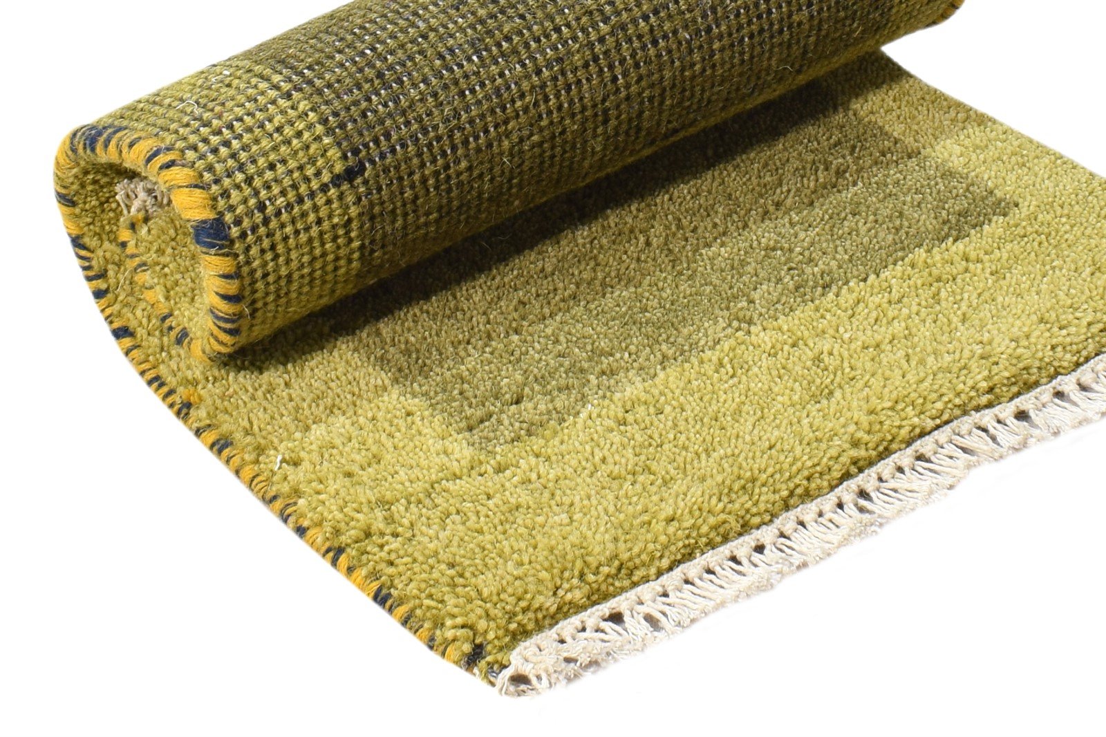 1' X 2' Rug Wool Green Modern Hand Knotted Scandinavian Bordered Small Carpet Area Rug